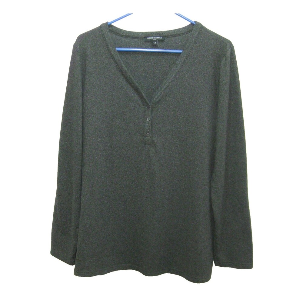 Mario Serrani Sweater Womens Large Gray Henley Italian Italy V-Neck Top Shirt